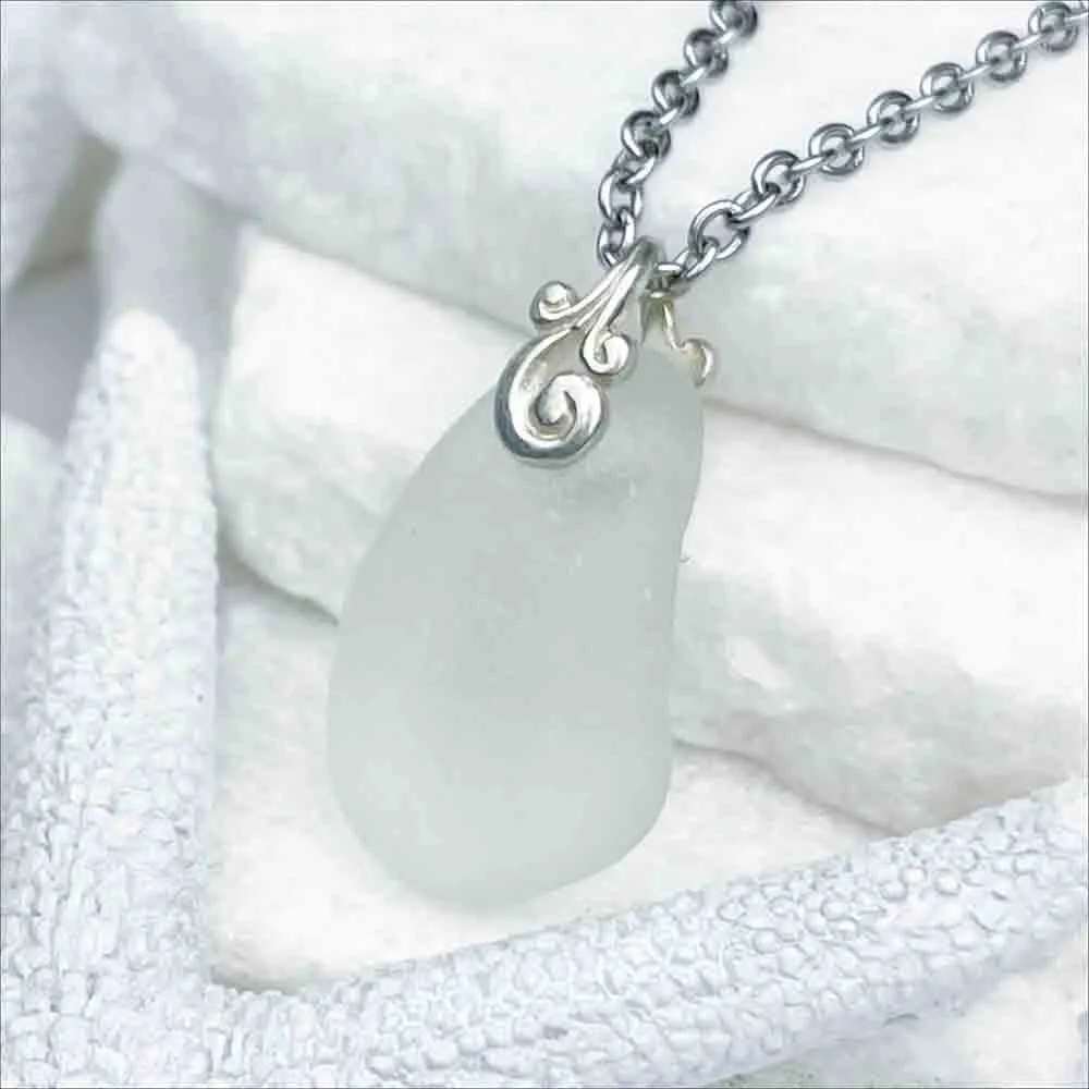 Natural Crystal Clear Sea Glass Pendant | #5188