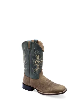 'Old West' Men's 9 Western Square Toe - Brown Bull Hide / Pillow Blue