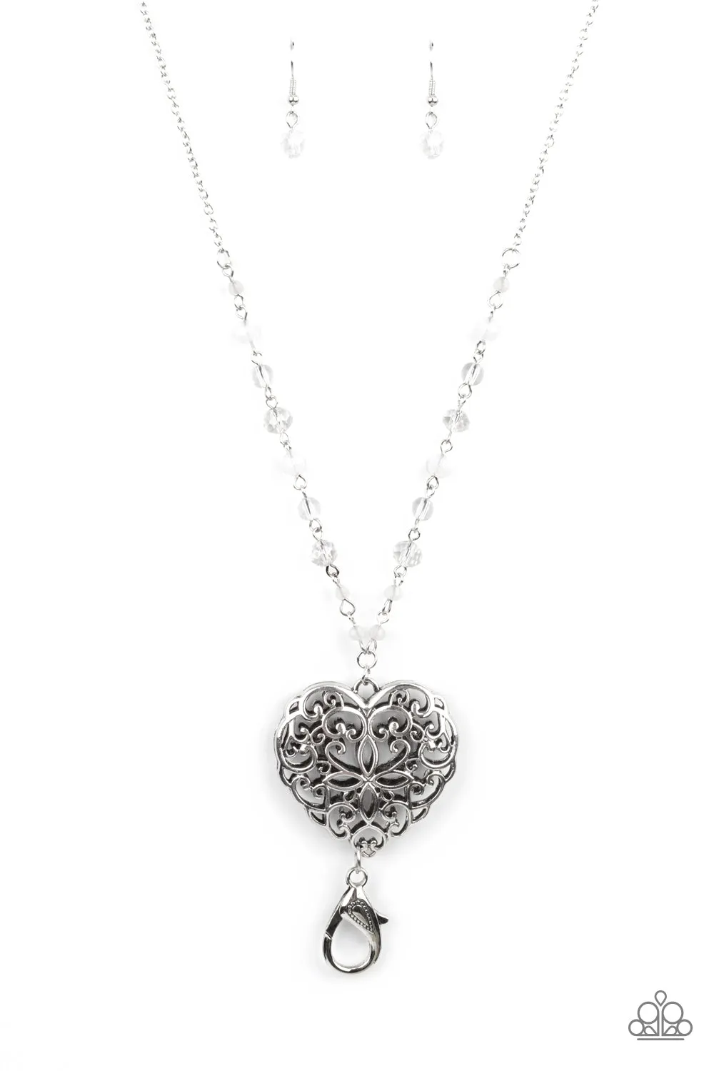 Paparazzi Doting Devotion - White Heart Lanyard Necklace