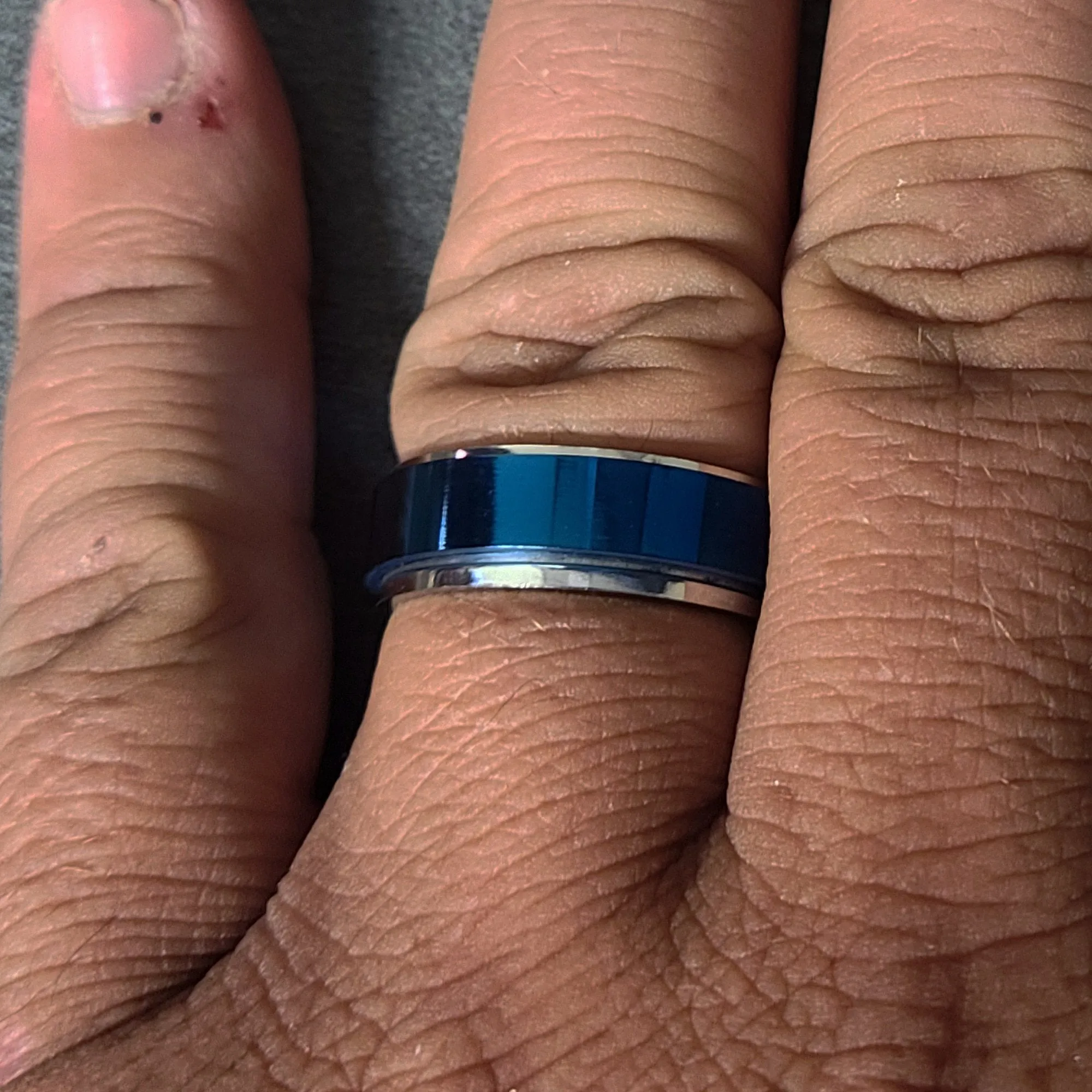 Personalized Men's Promise Ring - Silver and Blue Fidget Spinner Ring