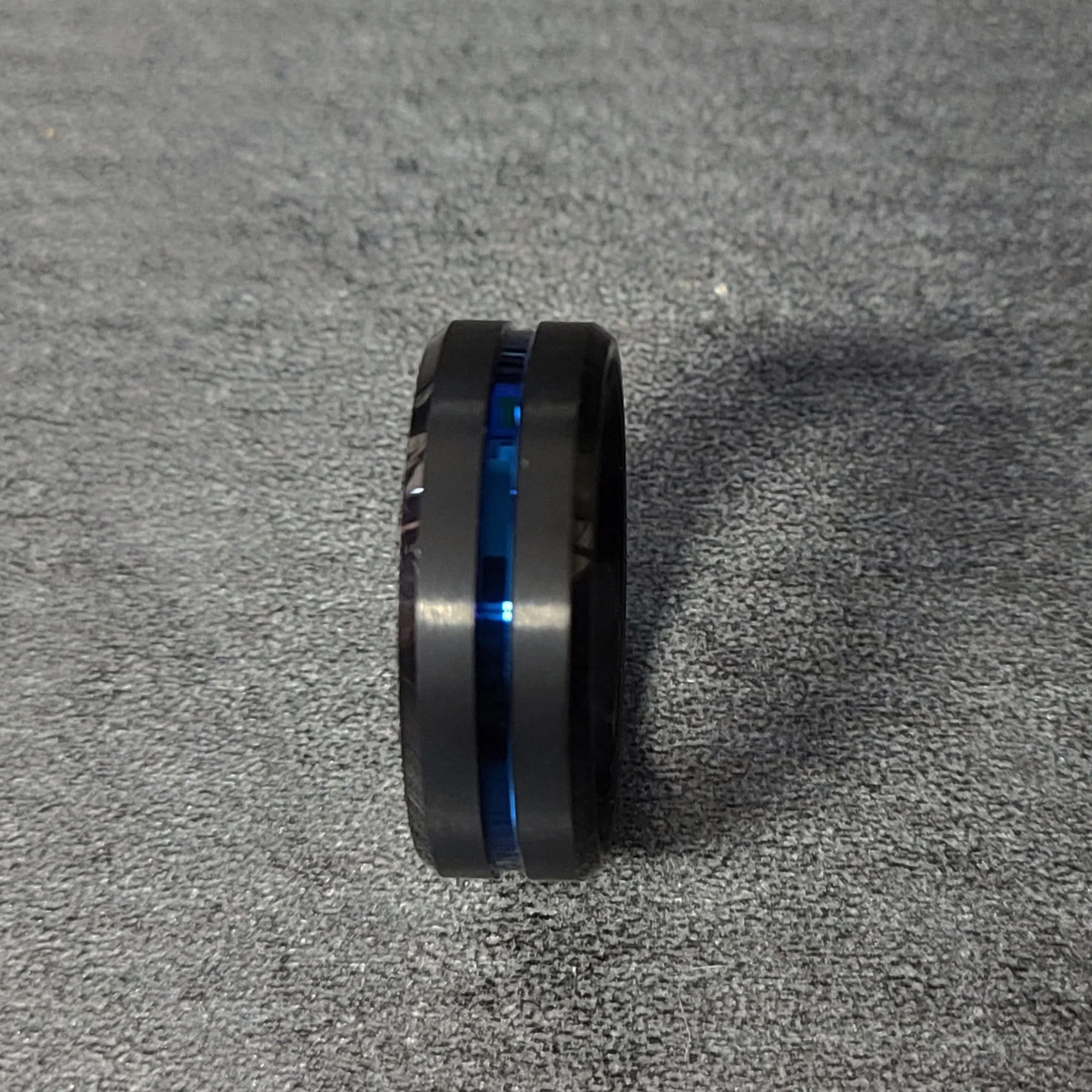 Personalized Men's Wedding Ring Band Grooved Thin Blue Line