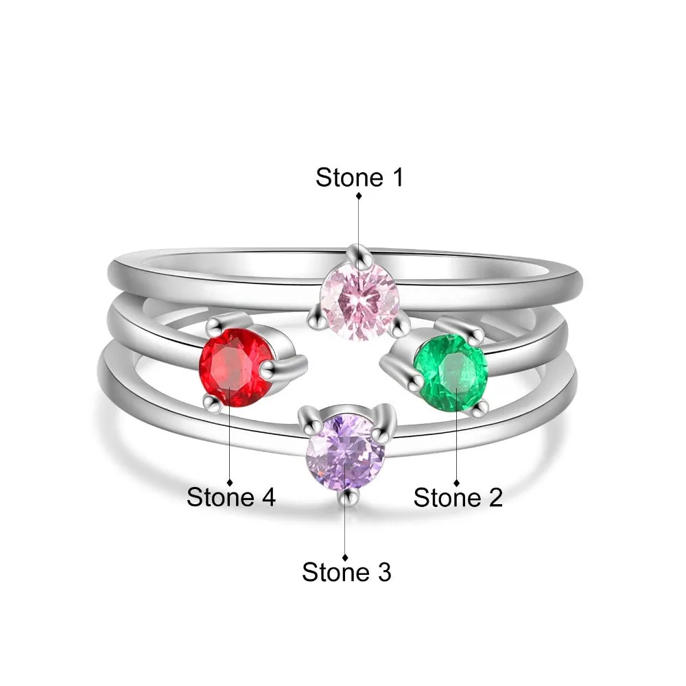 Personalized Round Inlaid 4 Birthstone Stackable Ring For Women