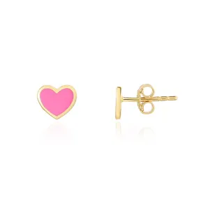 Pink Enamel Heart Stud Earrings