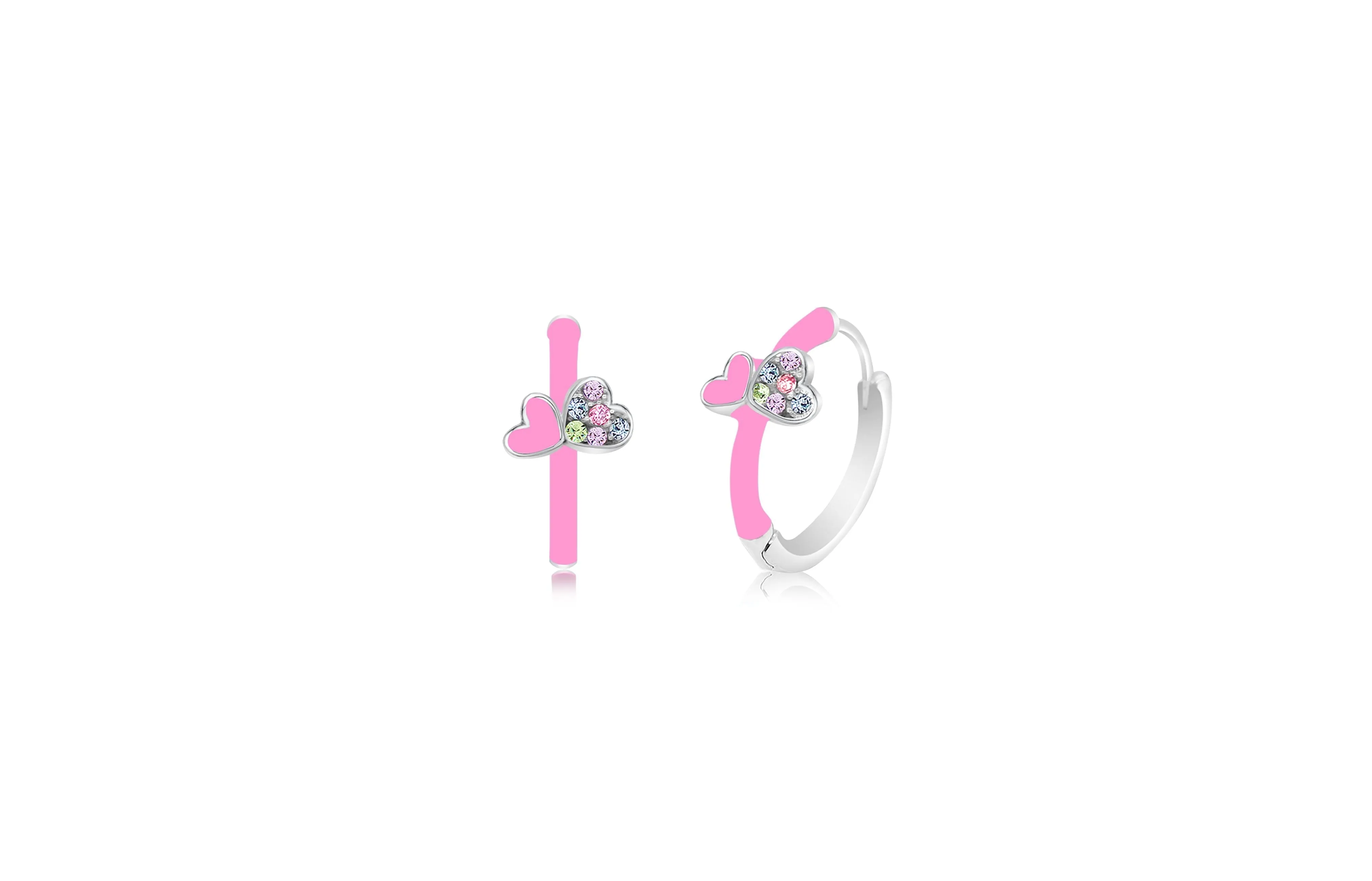 Pink Heart Round Multi-color Crystal White Gold Palladium Plating Girl's Leverback Earring