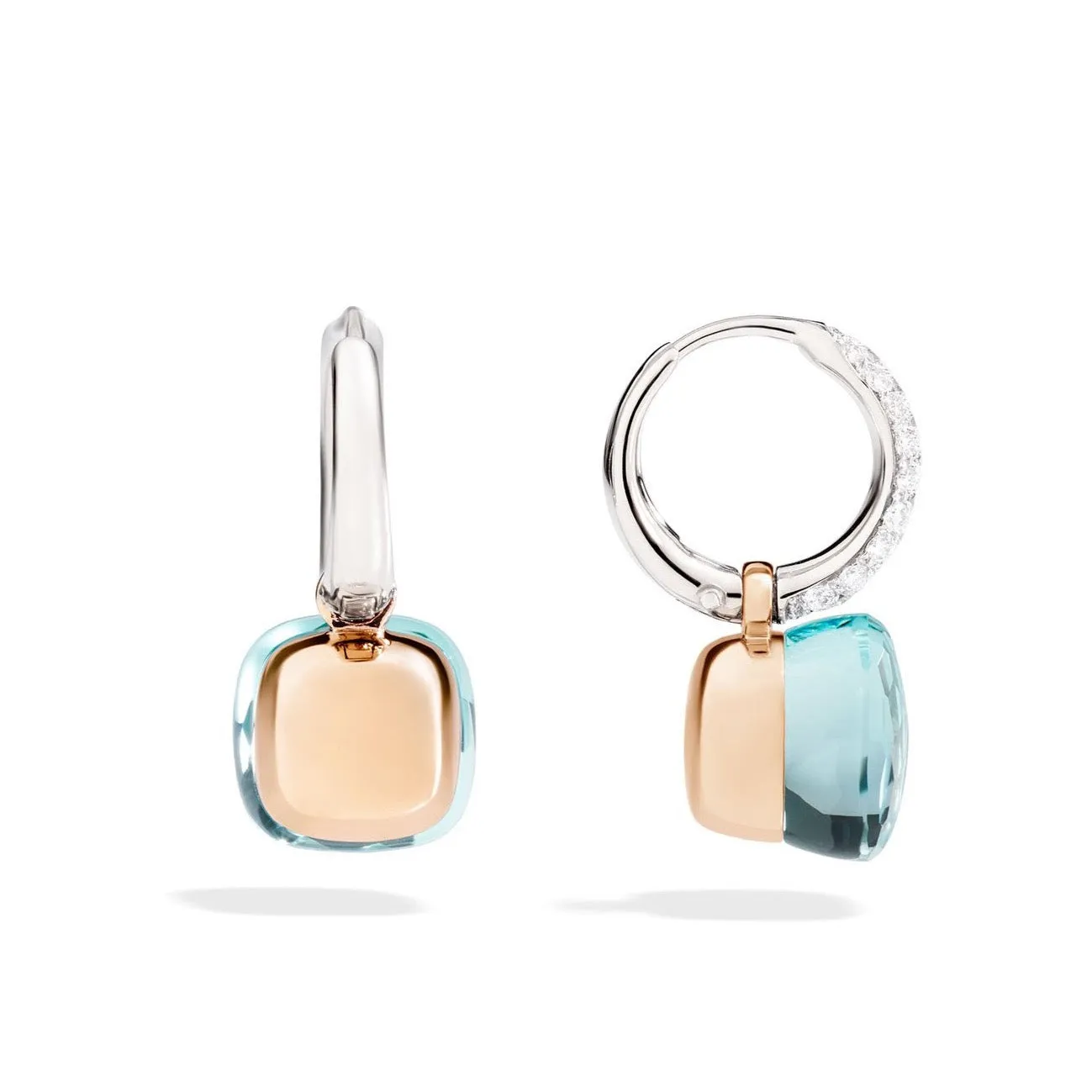 Pomellato - Nudo - Earrings with Blue Topaz and Diamonds, 18k Rose and White Gold