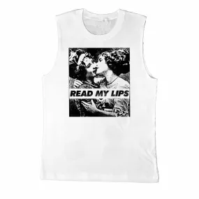 Read My Lips Vintage Women Sleeveless T-Shirt Supporting Rainbow Railroad