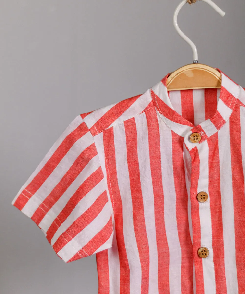 Red white striped mandarin collar swen shirt