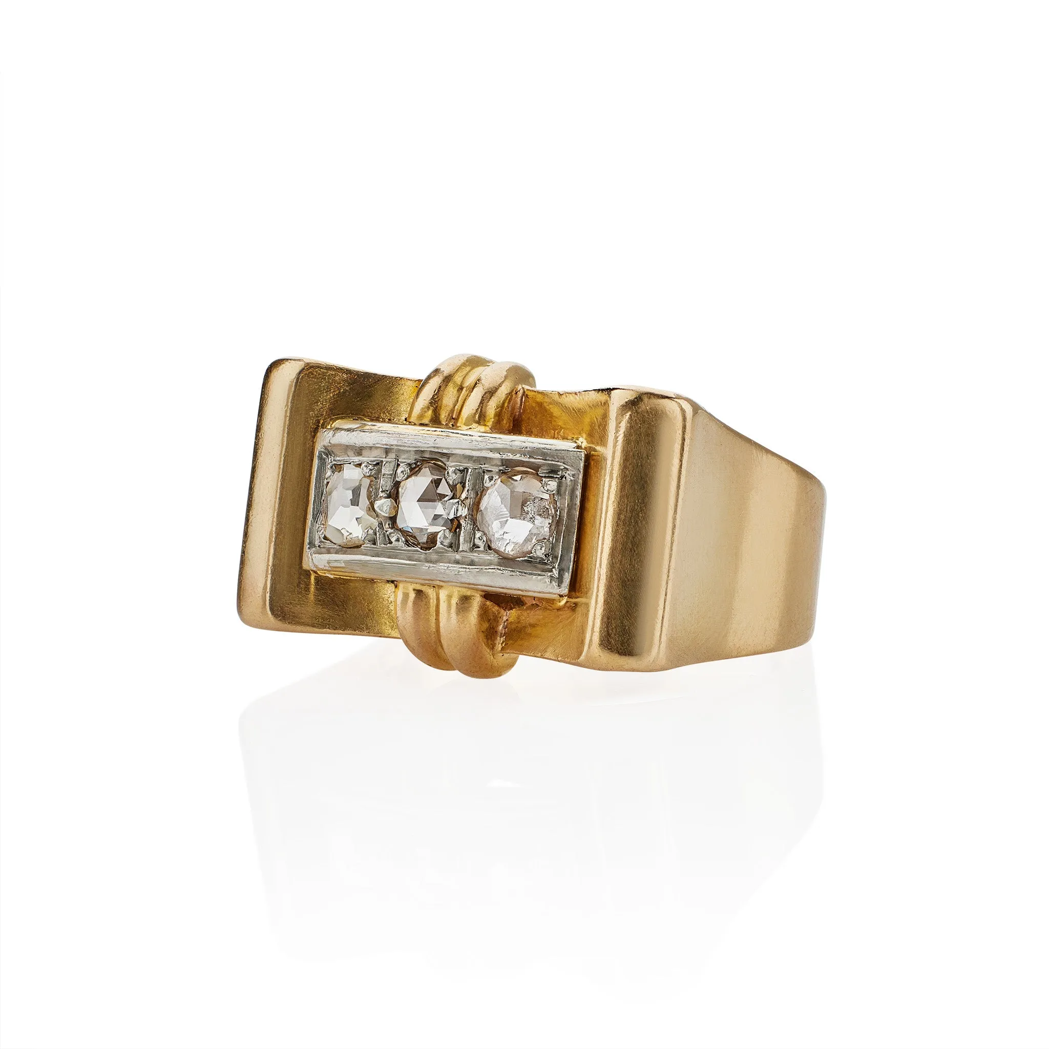 Retro 18K Gold and Rose-cut Diamond Ring