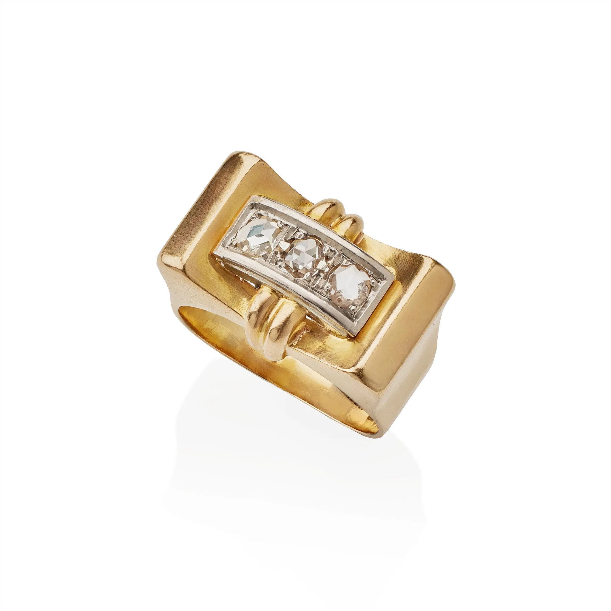 Retro 18K Gold and Rose-cut Diamond Ring