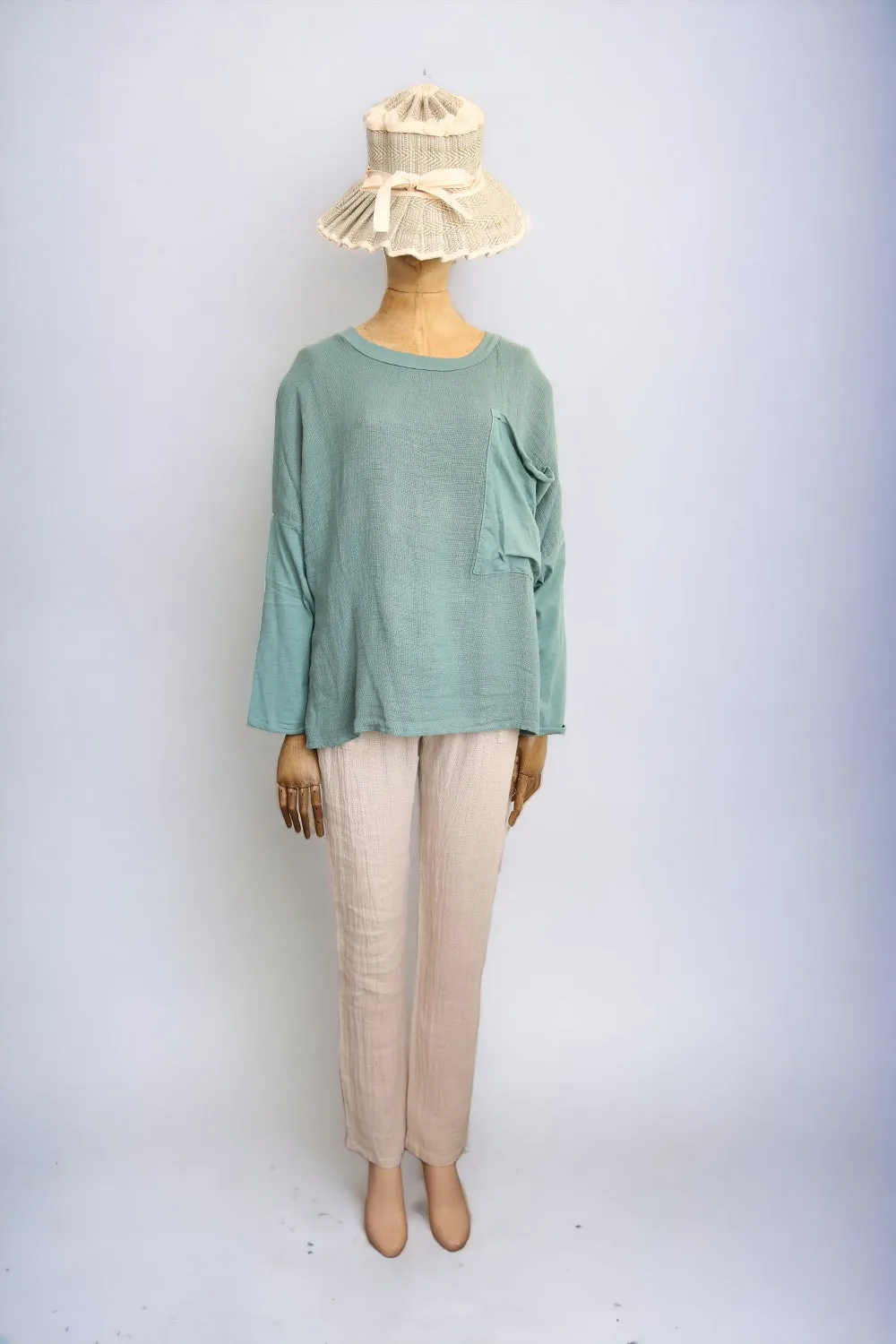 RIDLEY COTTON LINEN TOP SEAFOAM