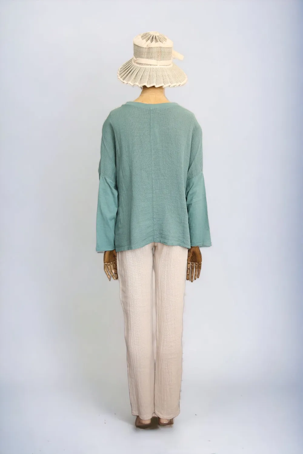 RIDLEY COTTON LINEN TOP SEAFOAM