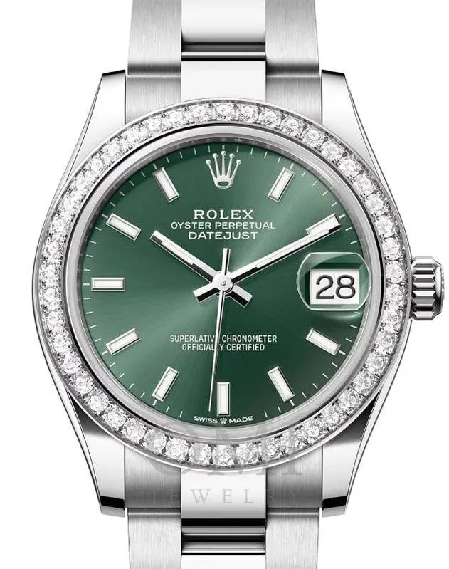 Rolex Datejust 278384RBR 31mm Stainless Steel Watch With Oyster Bracelet and Diamond Bezel