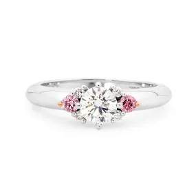 Round brilliant cut pink diamond ring