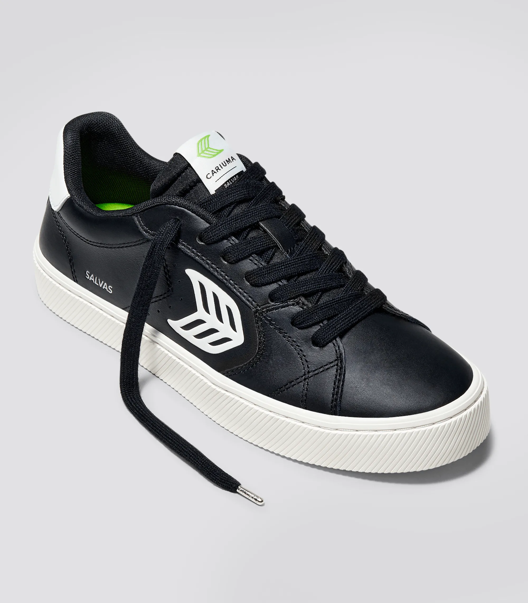 SALVAS Black Leather Off-White Logo Sneaker Men