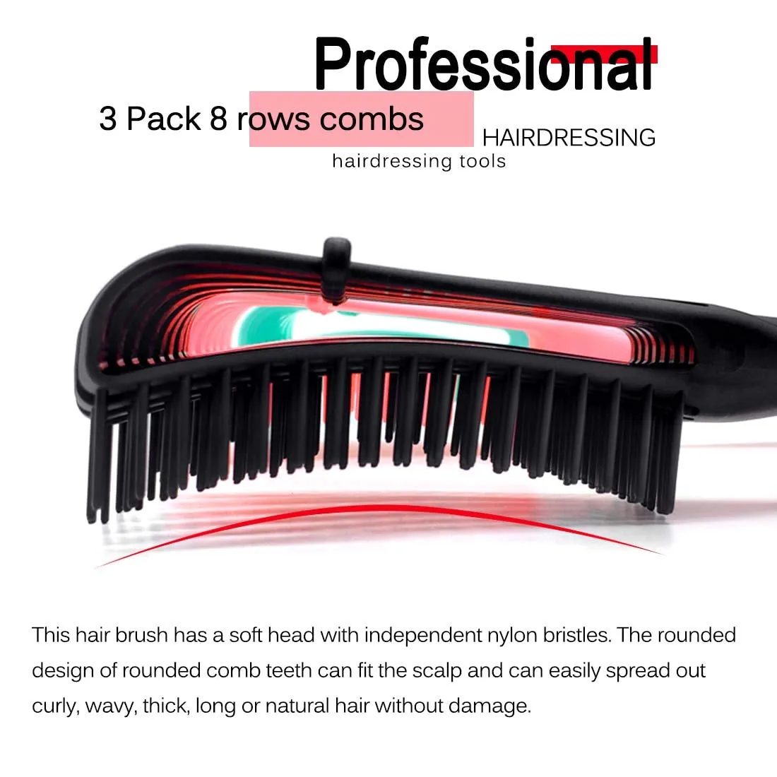 Spring 3 Pack Detangler Brush for Natural Hair, Afro America/African Hair