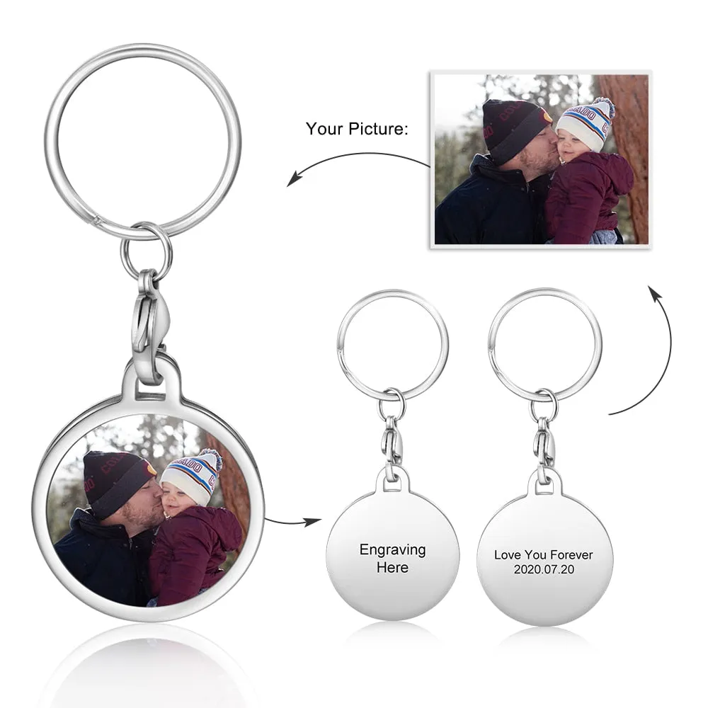 Stainless Steel Custom Photo And Engraving Name Keyring Keychain