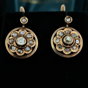 The Piscataway - Antique Old European Cut Diamond Gold Earrings