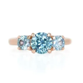 Three Stone Montana Sapphire Ring with 1.27ct Blue Center in 14k Rose Gold