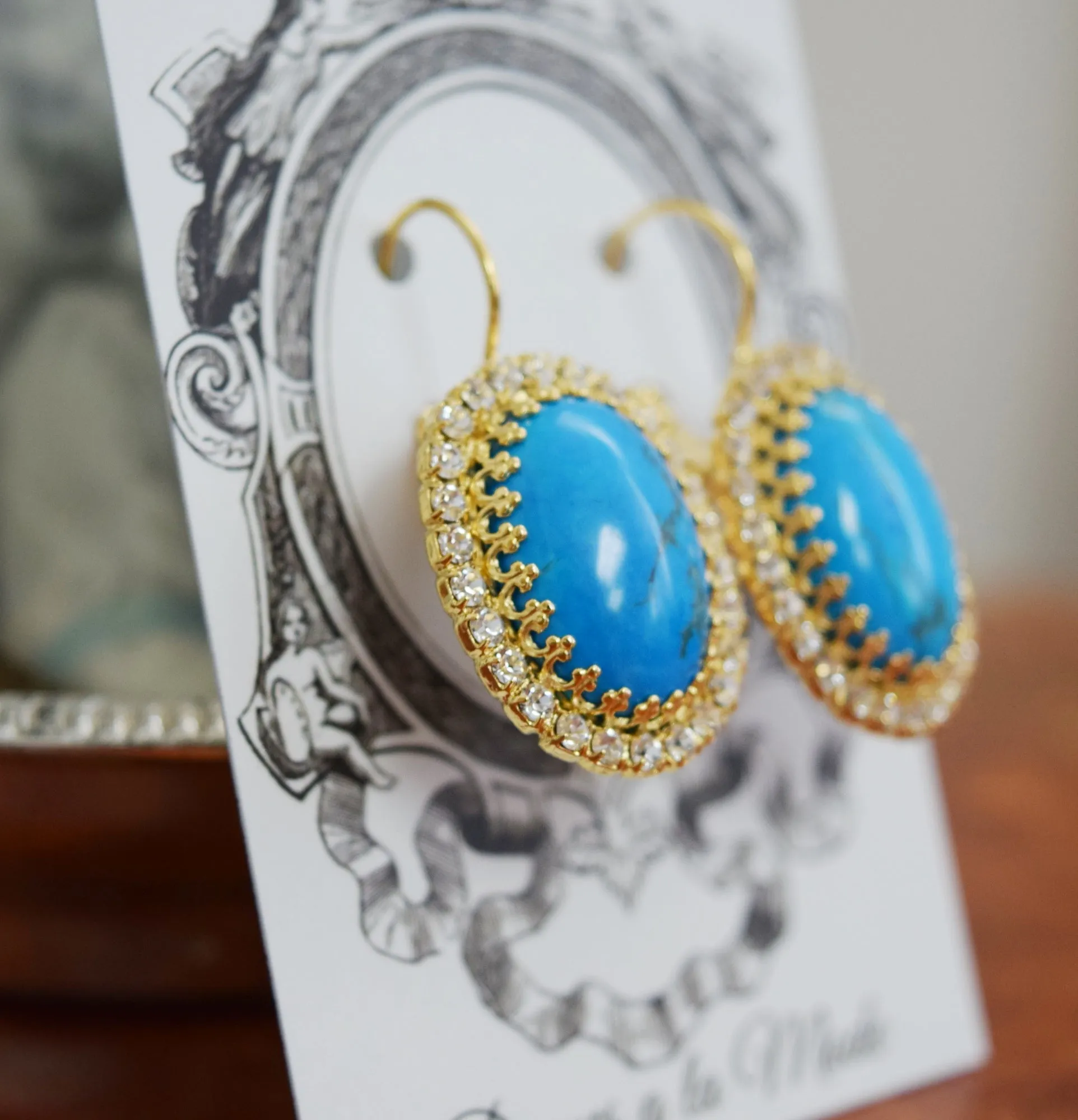 Turquoise Crown & Halo Earrings - Large Oval