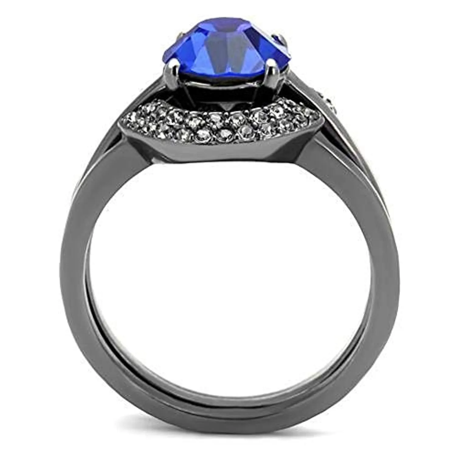 WildKlass Stainless Steel Ring IP Light Black (IP Gun) Women Top Grade Crystal Sapphire