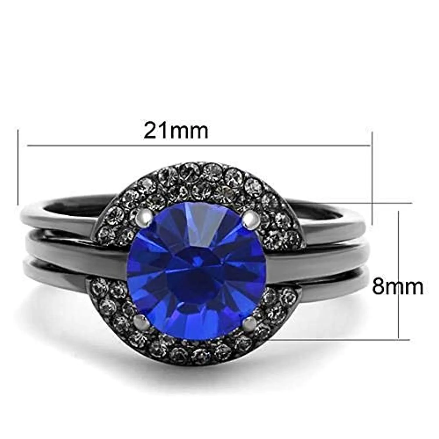 WildKlass Stainless Steel Ring IP Light Black (IP Gun) Women Top Grade Crystal Sapphire