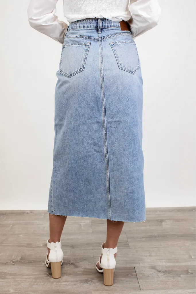 Working Girl Denim Midi Skirt